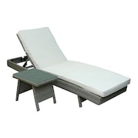 Picture of Rattan Sunlounger with Cushion & Side Table, Beige