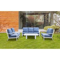 Picture of Creative Living Outdoor 7 Seater Sofa Set with Table, Blue & White