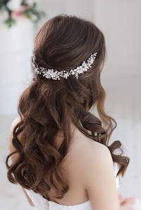 Picture of Flowers with Pearls Bridal Headband with Bobby Pins Set, Silver, 3 Pcs