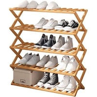Picture of Jjone 5 Layer Foldable Free Standing Bamboo Shoe Rack