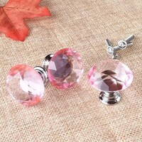 Picture of Vila Diamond Shape Crystal Glass Drawer Knob, Pink, 30 mm, Pack of 3 Pcs