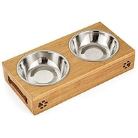 Picture of Jjone Double Pet Stainless Steel Pet Bowl, Brown & Silver