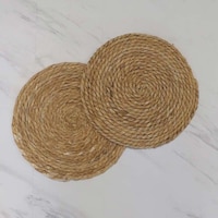 Picture of Yatai Natural Rustic Seagrass Round Rug, Yellow, 30 x 30cm