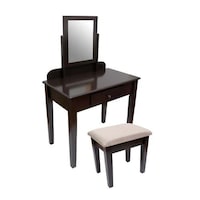 Picture of Yatai Single Drawer Dressing Table With Stool, Dark Brown