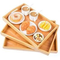 Picture of Lingwei 3 Pieces Bamboo Folding Tray Tables with Folding Desk Legs