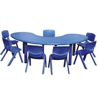 Picture of Preschool Curve Moon-Shaped Plastic Table, Blue,  158x85cm, Table only, Chairs are not included, 118-7042