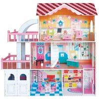 Picture of Galb Kids Wooden Doll House And Furniture Play Set, 17pcs Accessories, Pink, 3 Storey, size 112.8 x 32 x 115cm, 7138