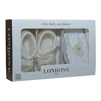 Picture of B&B Londony New Born Girls Shoe with Headband Set Heart Design, White