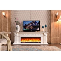 Picture of Built In Electric Fireplace with Remote Control, White, AM321S