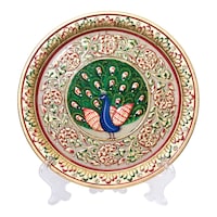 Picture of Ezdan Marble Peacock Design Plate with Stand, 9inch