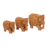 Picture of Ezdan Wooden Hand Crafted Elephant Set, Light Brown, Pack of 3Pcs