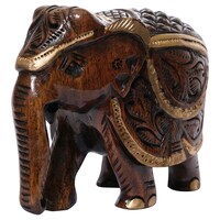 Picture of Ezdan Wooden Hand Crafted Maharaja Elephant, Brown & Gold