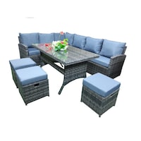 Picture of L Shape Sofa Set with Table and Stool, Grey