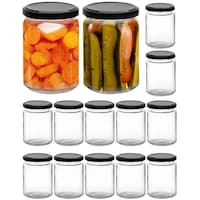 Picture of FUFU Wide Mouth Glass Jars with Black Lids, 16oz, Pack of 12pcs