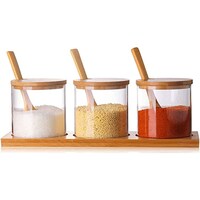 Picture of Fufu Glass Condiment Seasoning Box with Wooden Spoon and Lid