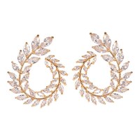 Picture of Lisa Leaf Curvy Crystal Earrings, Gold