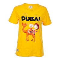 Picture of Arabian Souvenir T-Shirt with Kids On Camel Design, Yellow