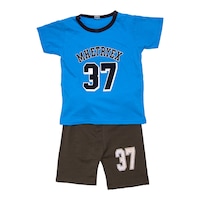 Picture of YA-U-BA Boy's Number 37 Printed T-Shirt with Bottom Set, 2-3Years, Blue & Brown