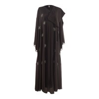 Picture of Ewan Boutique Double Layer Chiffon Abaya with Shawl & Flower Beads, Silver & Black