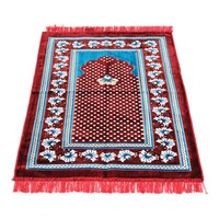 Picture of Safi Velvet Flower Design Zari Prayer Mat, Maroon & Blue, 70 x 100cm, 600g