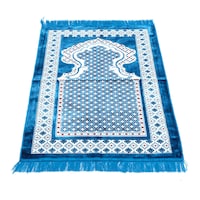 Picture of Safi Velvet Design Zari Prayer Mat, Blue & White, 70 x 100cm, 600g