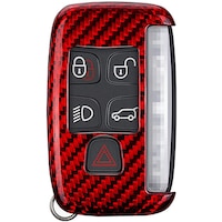 Picture of Original Carbon Fiber Key Fob Cover for Land Rover Discovery 4/Sport Freelander 2 and Jaguar XE XF XJ F-PACE F-Type Smart Car Remote Key, Car Remote Key Case for Men Women -Red