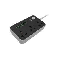 Picture of 3 Power Socket with 6 USB Extension, Black & Grey, 38x162x97mm