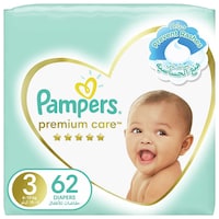 Picture of Pampers Premium Care Diapers, Size 3, 6-10kg, Pack of 62Pcs