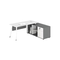 Picture of Neo Front MDF Office Desk Single Seater Executive Desk office table with Side Drawer, White and Grey