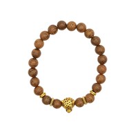 Picture of Al Bait AL Raie Wooden Fashion Bracelet For Men With Metal Cheetah Head , Brown & Gold