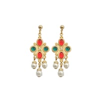 Picture of Al Bait Al Raie Vintage Style Pearl Drop Dangle Stud Fashion Earrings, Multicolor