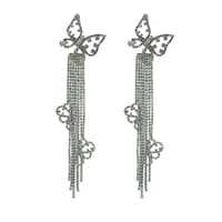 Picture of Al Bait Al Raie Butterfly With Lines Crystal Stud Shinning Fashion Earrings, Silver