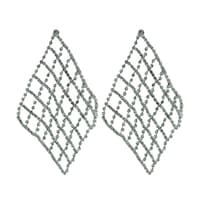 Picture of Al Bait AL Raie Rectangular Design Crystal Drop Dangle Stud Shinning Fashion Earrings, Silver