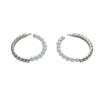 Picture of Al Bait Al Raie Curve Design Crystal & Pearl Stud Fashion Earrings, Silver & White