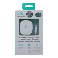 Picture of Mycandy Dual USB Travel Charger with Lighting Charge, White - 1m