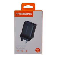 Picture of Riversong Safekub D2 Dual-Port Fast Wall Charger, Black, 2.4A