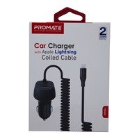 Picture of Promate Car Charger with Apple Lightning Coiled Cable, Black