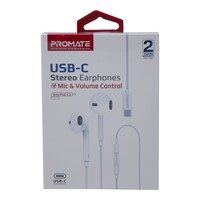 Picture of Promate USB-C Stereo Earphones Mic & Volume Control, White