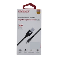 Picture of Promate Fabric Brauded USB To Lightning Connector Cable, Black, 100cm