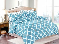 Picture of Fashion Collection Abstract Print King Size Duvet Cover, Set of 6 Pcs  - Blue & White