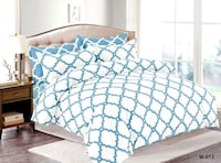Picture of Fashion Collection Abstract Print King Size Duvet Cover, Set of 6 Pcs, White & Blue