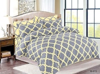 Picture of Fashion Collection Abstract Print King Size Duvet Cover, Set of 6 Pcs  - Grey & Yellow