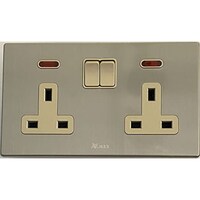 Picture of V-Max Double 13A Socket with Switch, Golden Stainless