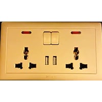 Picture of V-Max Double MF Socket with Switch and 2 USB Ports, Matte Golden