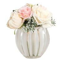 Picture of Le Bonheur Oval Shape Glass Vase with White and Pink Roses