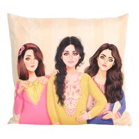 Picture of Le Bonheur Handmade Printed Throw Pillow with 3 Ladies, Multicolor