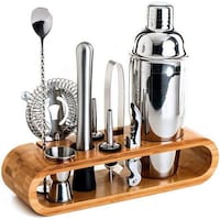 Picture of Stainless Steel Bartender Kit with Bamboo Stand, Set of 11pcs