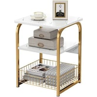 Picture of 3 Layer Bedside Desk Nightstand with Storage Basket