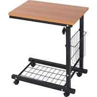 Picture of Height Adjustable Bedside Laptop Table with Wheels, Teak