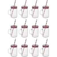 Picture of East Lady Glass Juice Mugs with Straw and Cover, ELT246, 12pcs